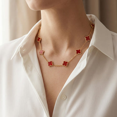 Vintage Alhambra Red Carnelian 10 Motifs Necklace