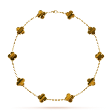 18K Vintage Alhambra Tiger Eye 10 Motifs Necklace