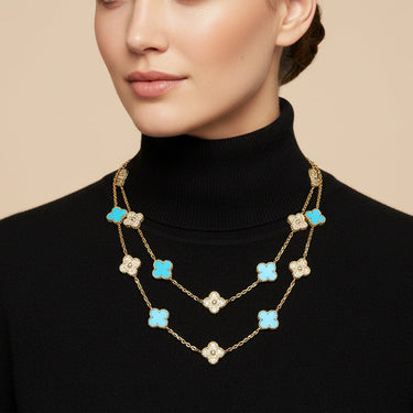 Vintage Alhambra Turquoise 20 Motifs Long Necklace