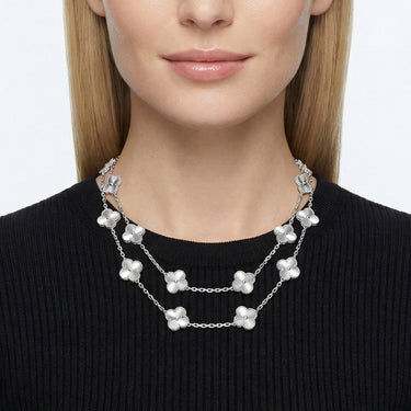 Vintage Alhambra White Agate 20 Motifs Long Necklace