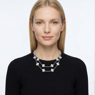 Vintage Alhambra White Agate 20 Motifs Long Necklace