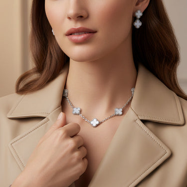 Vintage Alhambra White Chalcedony 10 Motifs Necklace