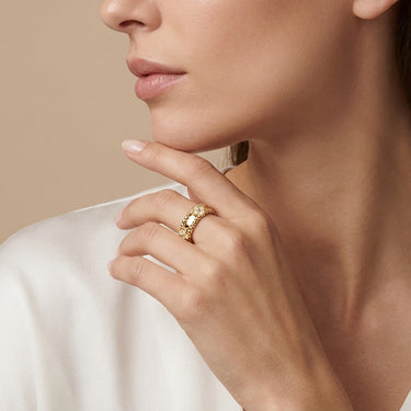 Wide Clover Perlée Ring