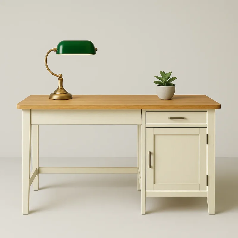 Cream Desk Cabinet Classic Workspace Accent
