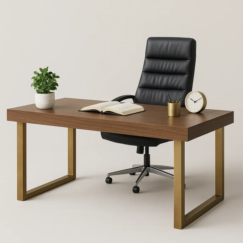 Executive Desk Gold Legs Modern Office Statement