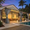 20' x 12' Lean to Gazebo with Netting and Curtain Outdoor Gazebo Aluminum Metal Pergola ​For Garden, Patio, -​Dark ​Gray