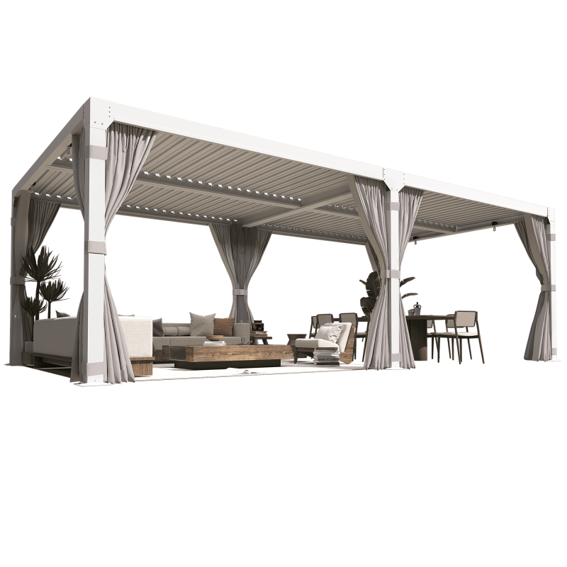Louvered Pergola 12x20, All Aluminum Pergola with Adjustable Rainproof Roof,White