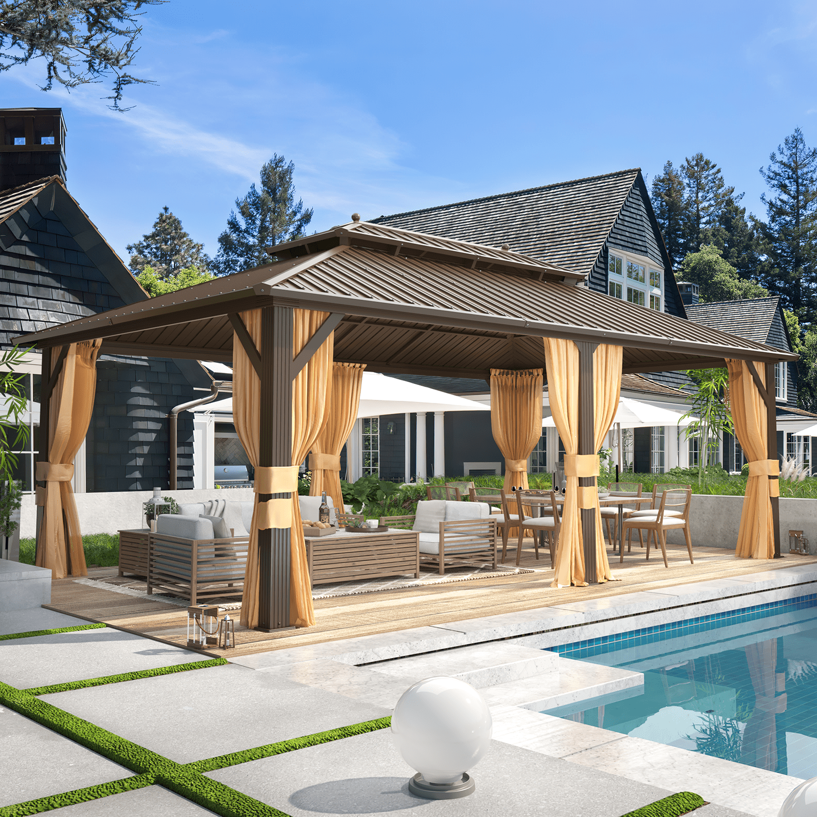12' x 20' Gazebo Aluminum Frame Gazebo with Galvanized Steel Double Roof