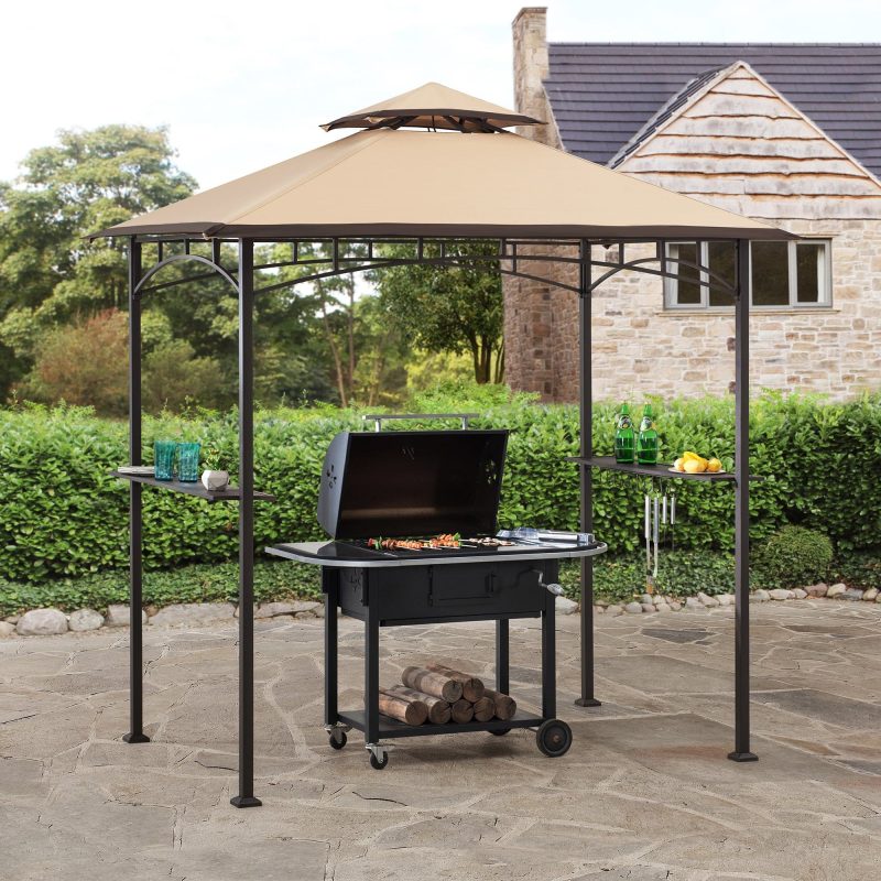 5x8 BBQ Grill Gazebo with Bar Shelves and Hooks - Tan & Brown