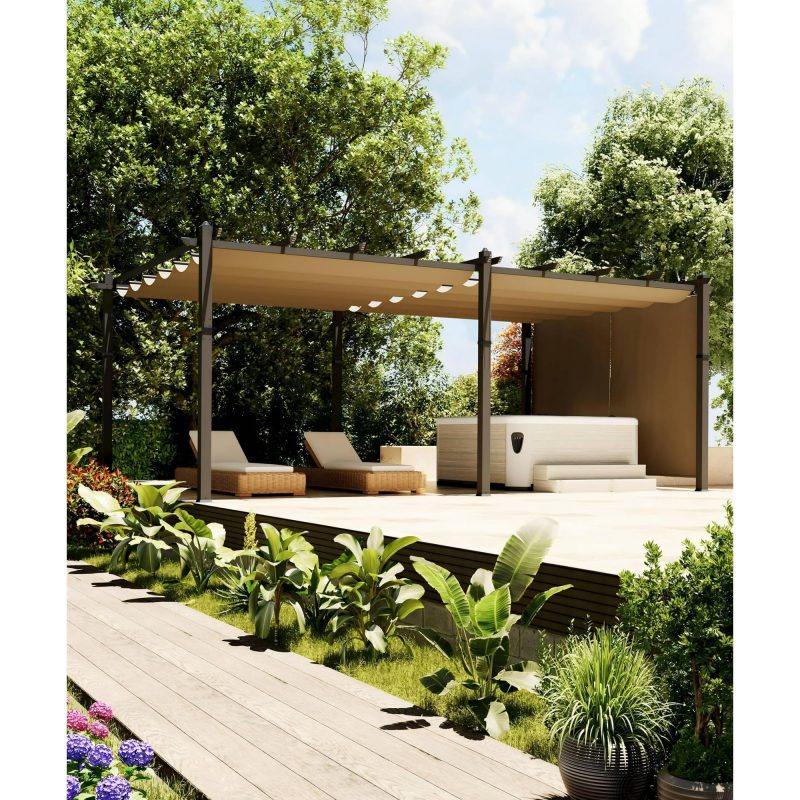 12x20 Ft Modern Aluminum Pergola, Outdoor Pergola with Adjustable Canopy, Stable 4-Sided Base, Aluminum Gazebos for , Deck, Lawn