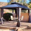 LEAF 10' x 14' Permanent Gazebo Aluminum Frame Gazebo with Galvanized Steel Double Roof, UV-Resistant for Backyard Patio Lawn and Garden, Netting & Curtains included - Grey