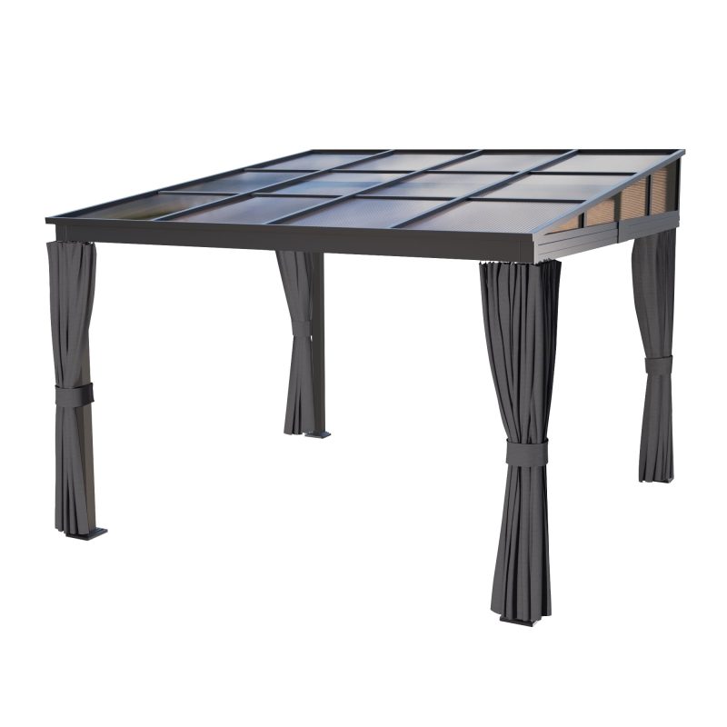 10'x 10' Wall Mounted Gazebo, Lean to Gazebo with Aluminum Frame, Polycarbonate Hardtop Gazebos Pergola with Sloping Roof for Outdoor, , Patio