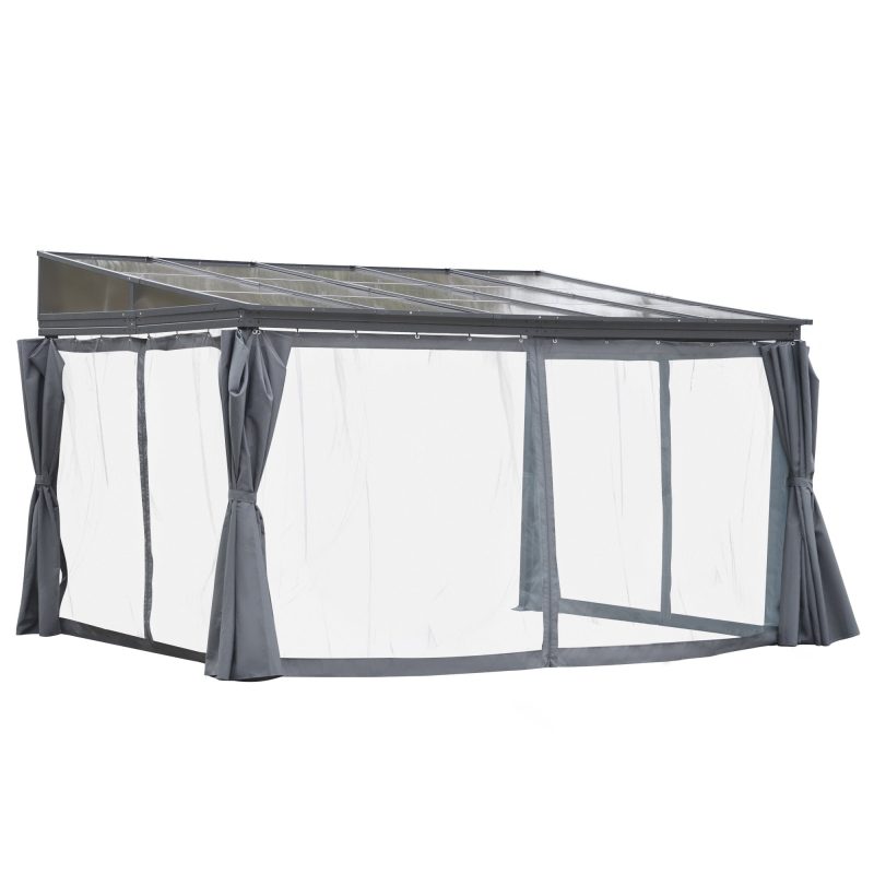 10' x 13' Outdoor Patio Gazebo with Sloping Polycarbonate Roof, Durable Aluminum Frame, & Netting Curtain