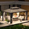 12'x16’Outdoor Hardtop Gazebo, Galvanized  Double Roof Aluminum Pavilion with Netting and Curtains for Garden, Patio, Lawns, Gray