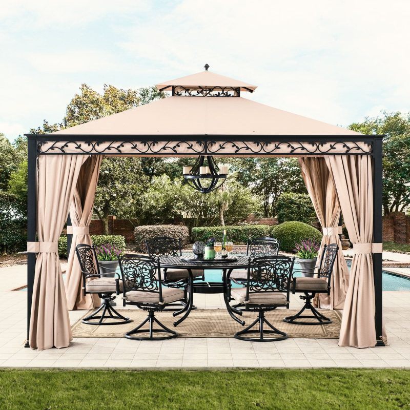 10x12 Steel Patio Gazebo with Netting and Curtain