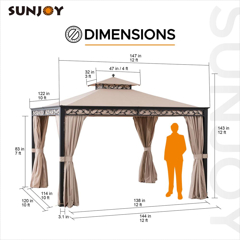 10x12 Steel Patio Gazebo with Netting and Curtain
