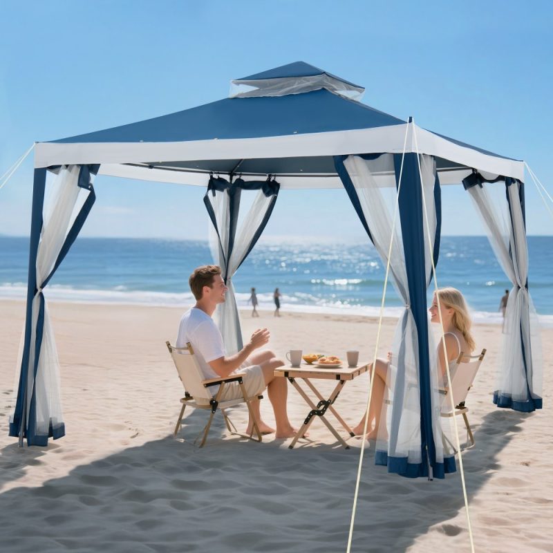 10x10 Soft Top Gazebo with Mosquito Netting - Navy & White