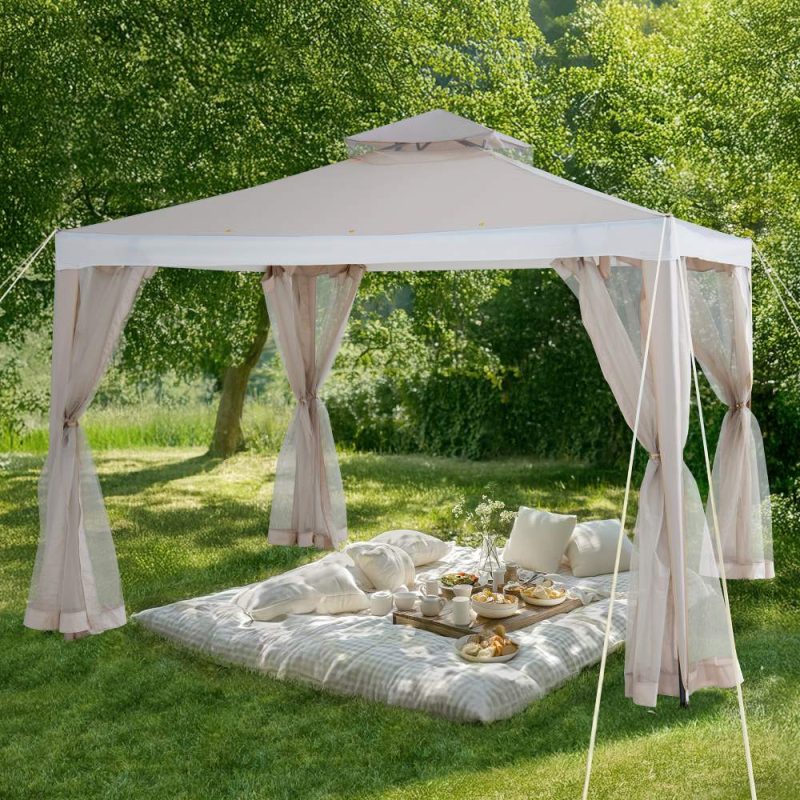 10x10 Soft Top Gazebo with Mosquito Netting - Beige & White