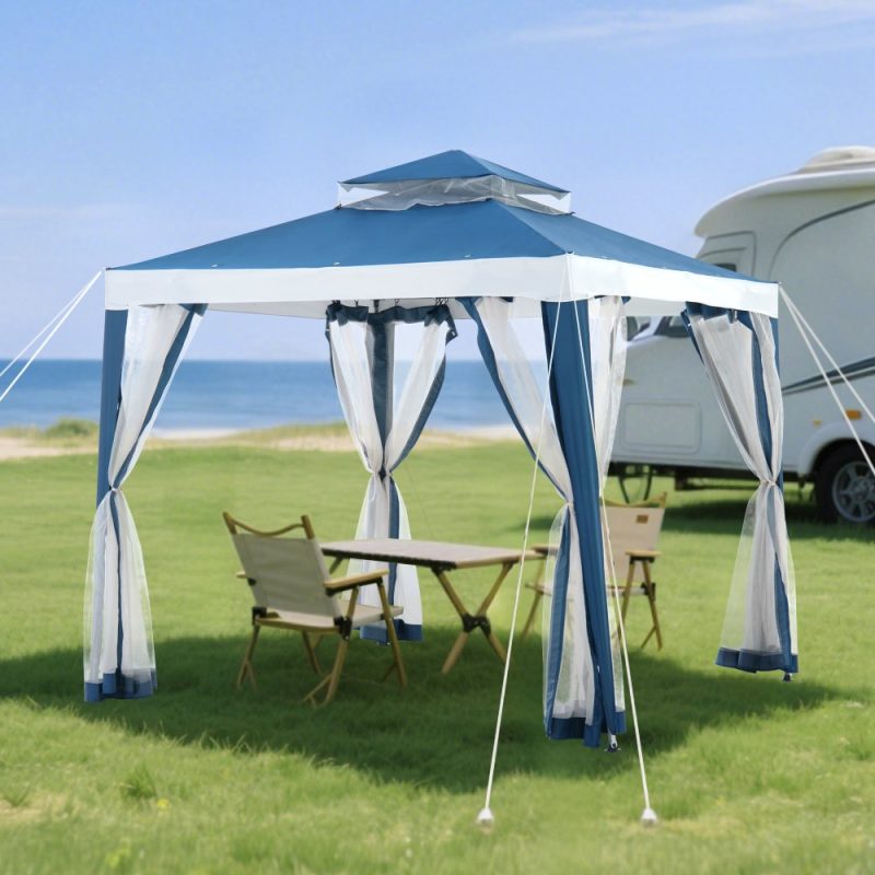 8x8 Soft Top Gazebo with Mosquito Netting - Navy & White