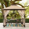9x9 Soft Top Garden Gazebo with Mosquito Netting – Beige & Brown