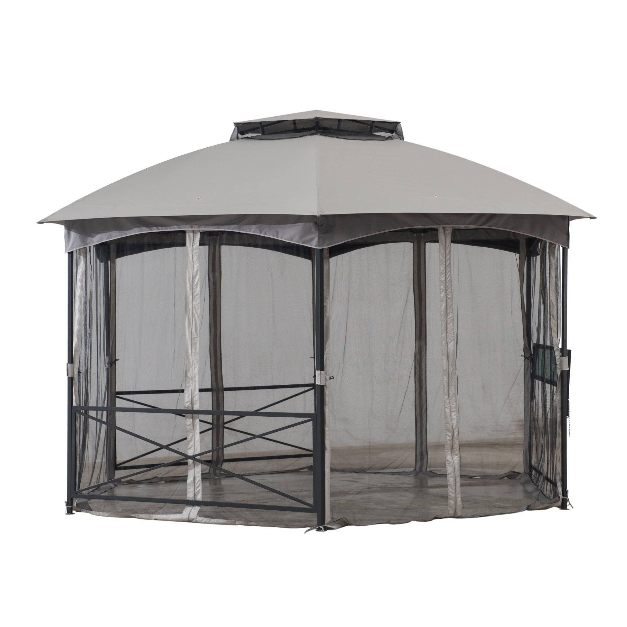 15x15 Hexagon Soft Top Gazebo with Netting and Bar Shelf