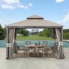 11x13 Soft Top Gazebo with Netting & Curtains, Patio Gazebo with 2-Tier Roof and Ceiling Hook - Light Gray