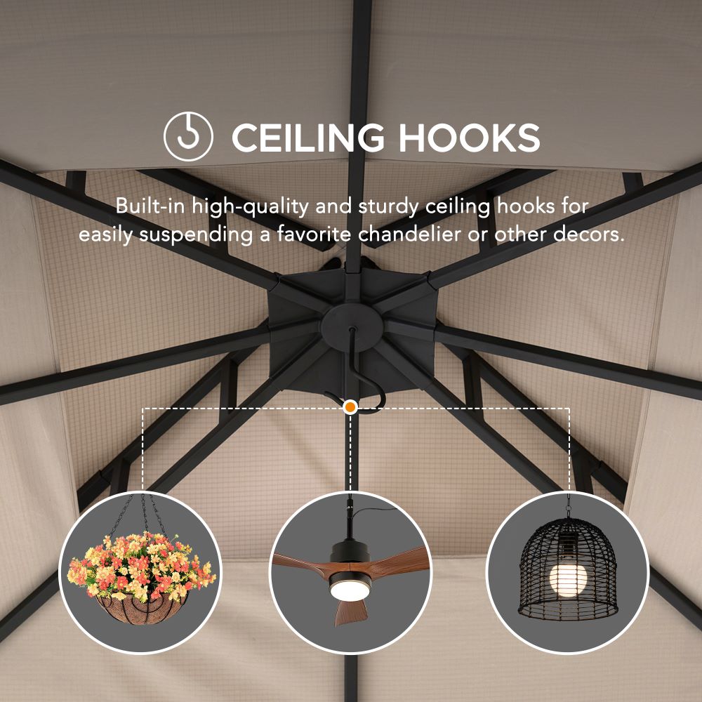 11x13 Soft Top Gazebo with Netting & Curtains, Patio Gazebo with 2-Tier Roof and Ceiling Hook - Light Gray
