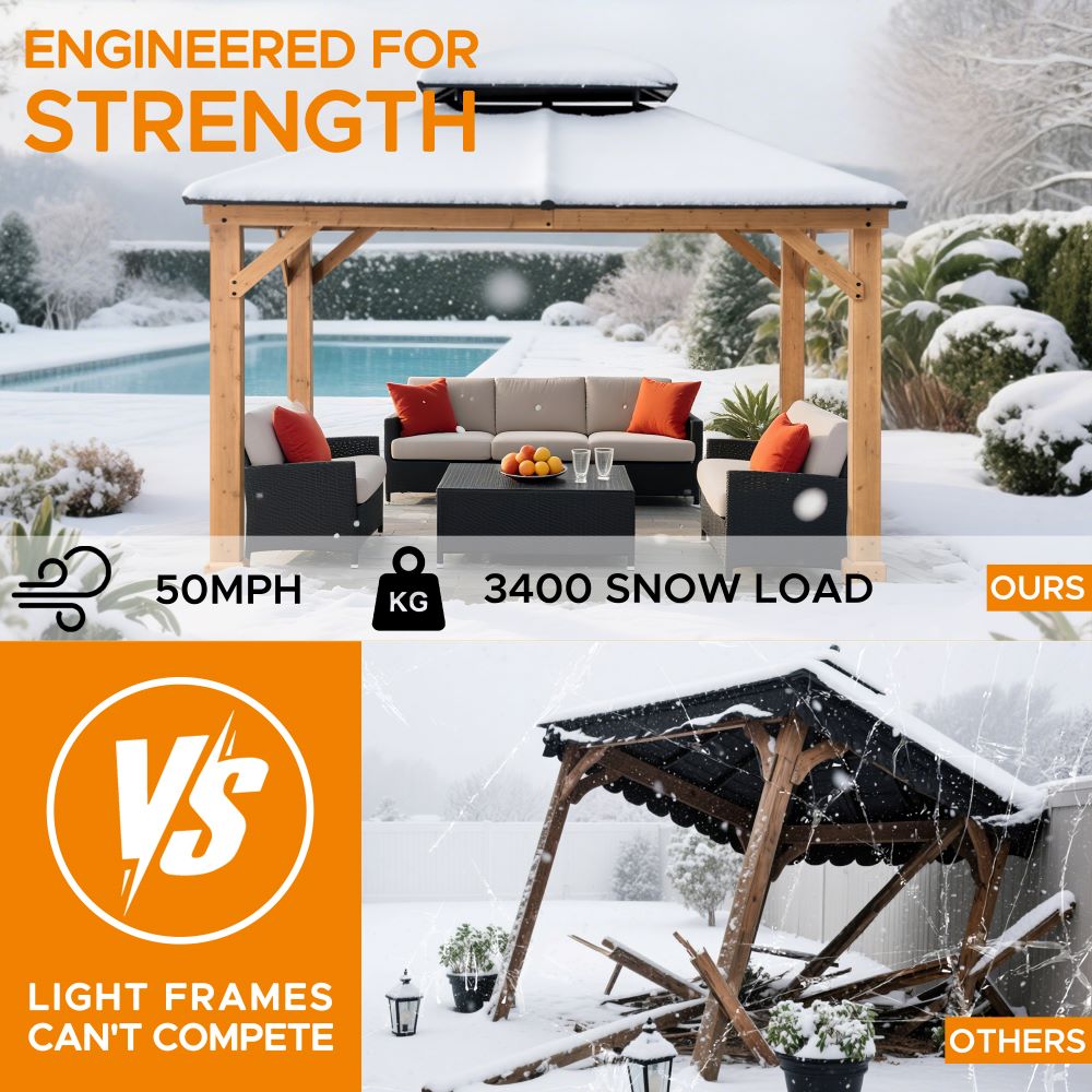 11x13 Cedar Hardtop Gazebo with Heavy-Duty Steel Roof & Ceiling Hook - Natural Cedar
