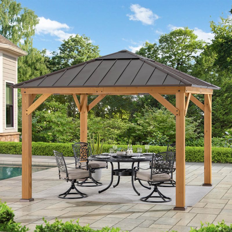 11x11 Hip Roof Wooden Gazebo with Polycarbonate Skylight