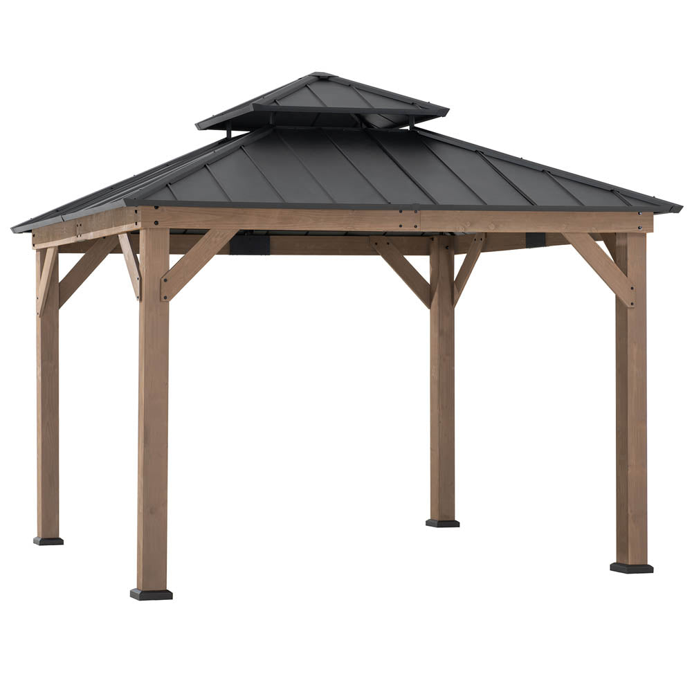 11x11 Wooden Frame Backyard Hardtop Gazebo with Ceiling Hook - Upgrade Weathered Cedar