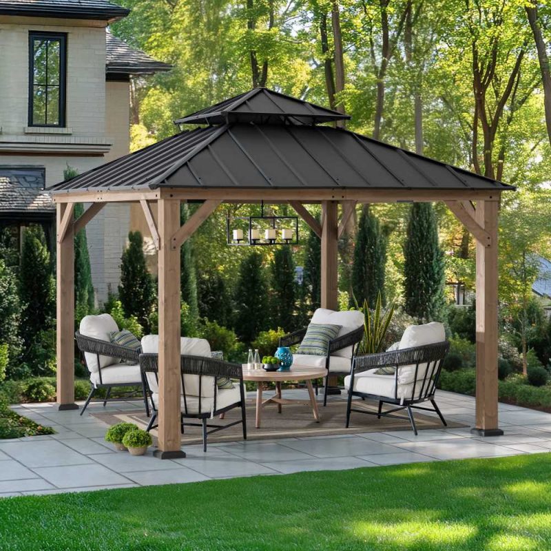 11x11 Wooden Frame Backyard Hardtop Gazebo with Ceiling Hook - Standard Warm Cedar