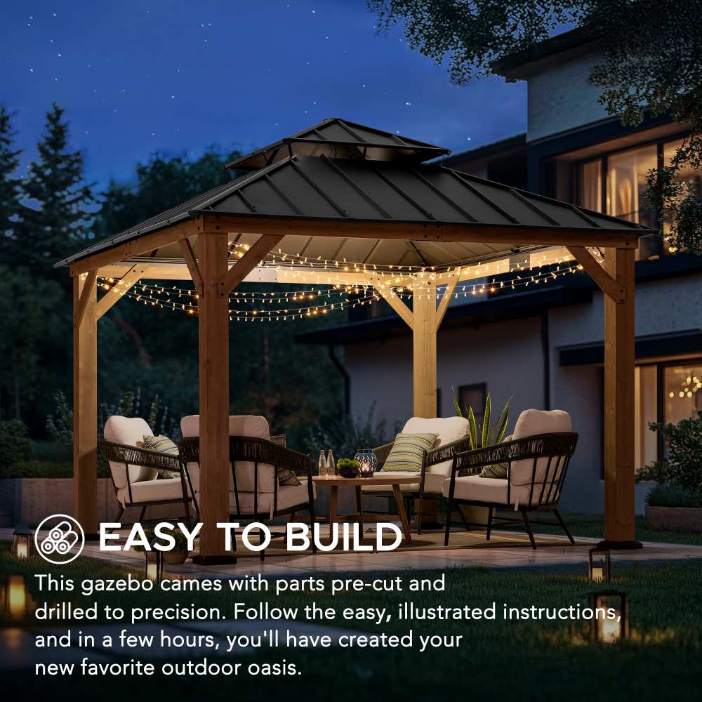 11x11 Wooden Frame Backyard Hardtop Gazebo with Ceiling Hook - Standard Warm Cedar