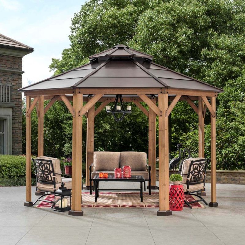 13x13 Octagon Wood Patio Gazebo with Ceiling Hook