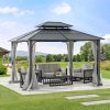 10x12 Metal Hardtop Gazebo with Netting and Ceiling Hook -Black