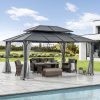 12x16 Hard Top Gazebo with Steel Roof, Ceiling Hook, and Netting - Black