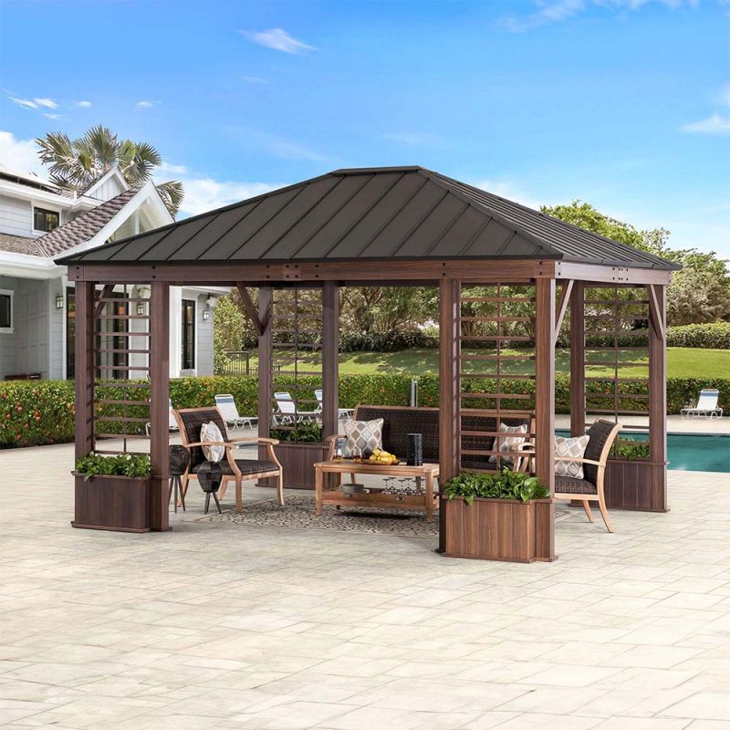 13x15 Wilmington Aluminum Frame Hardtop Gazebo with Planters