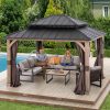 11x13 Wooden Gazebo with Double Steel Roof, Nettings and Curtains - Weathered Cedar