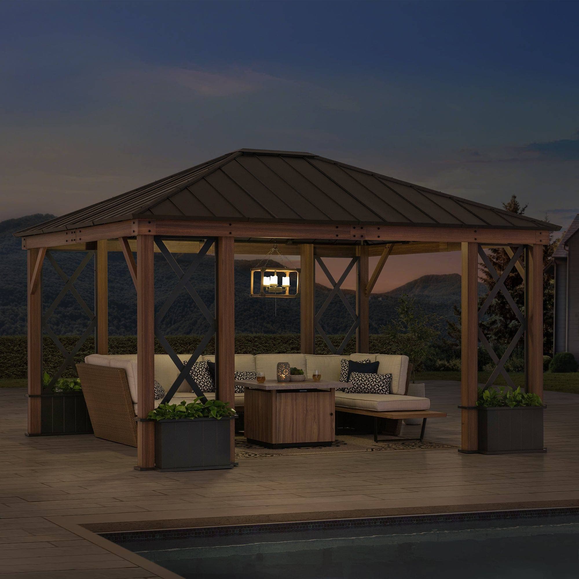 13x15 Aluminum Framed Hard Top Gazebo with Planters