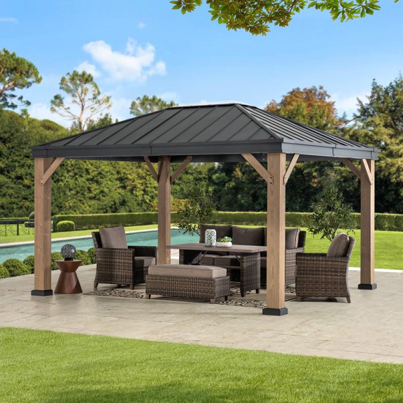 11x13 Black Steel Hardtop Gazebo with Skylight
