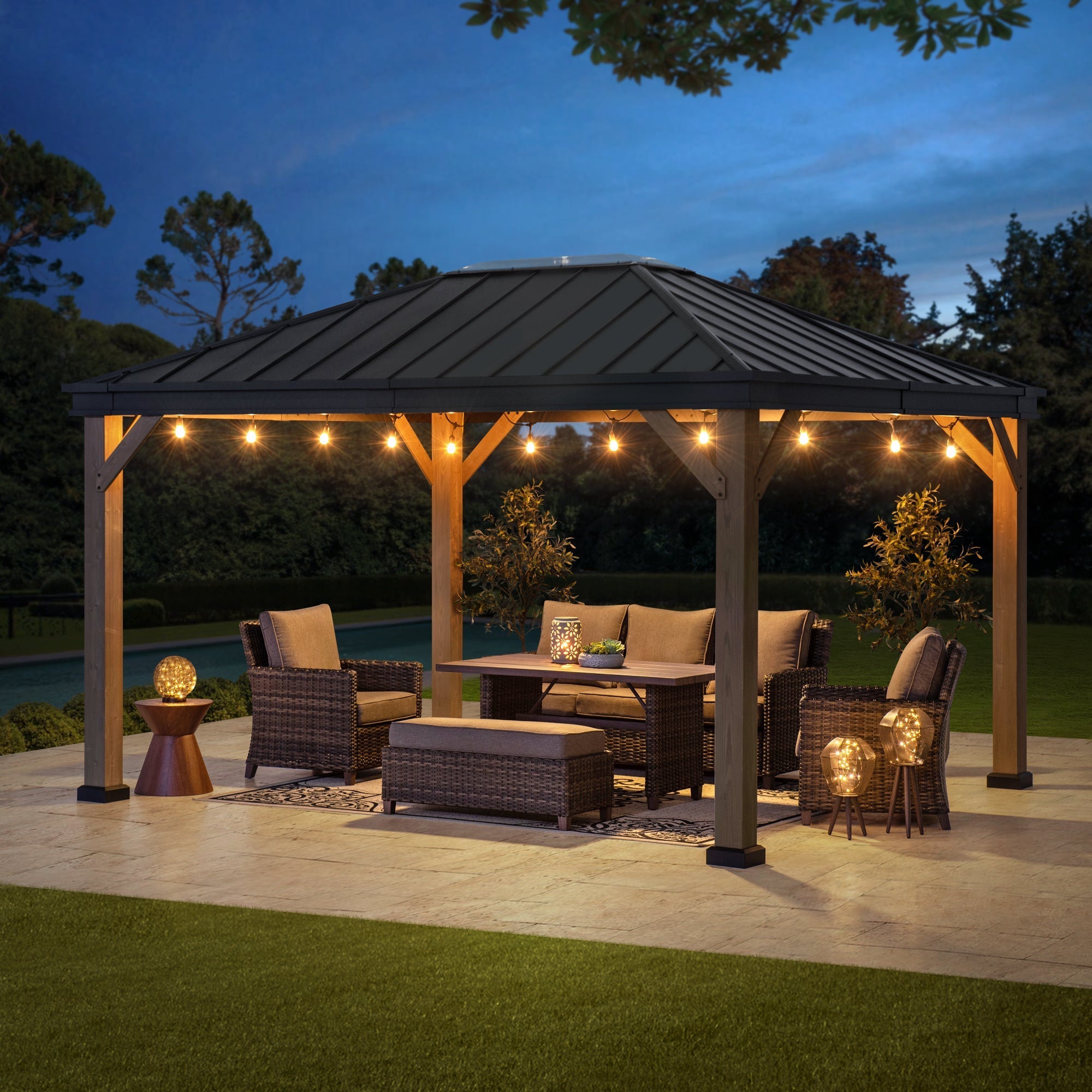 11x13 Black Steel Hardtop Gazebo with Skylight