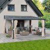 12x14 Metal Roof Wall Mounted Gazebo, Lean to Gazebo with Curtain and Netting