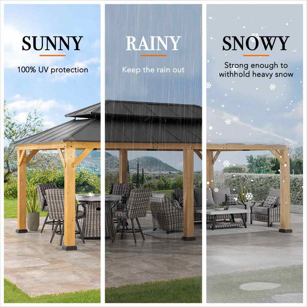 12x20 Aluminum Hardtop Gazebo with Dual Rails and Ceiling Hook - Natural Cedar