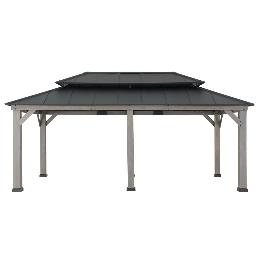 12x20 Aluminum Hardtop Gazebo with Dual Rails and Ceiling Hook - Driftwood Cedar