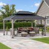 12x16 Wooden Gazebo with 2-tier Metal Roof and Ceiling Hook - Driftwood Cedar