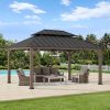 12x16 Cedar Frame Gazebo with Steel Roof, Netting and Ceiling Hook - Weathered Cedar