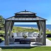 Kingston 12x10 Gazebo with Netting & Curtain | Steel Roof - Gray Aluminum Posts