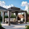 Kingston 12x10 Gazebo with Netting & Curtain | Steel Roof - Brown Aluminum Posts