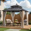 Kingston 10x10 Gazebo with Netting & Curtain | Steel Roof - Woodgrain Aluminum Posts