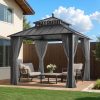 Kingston 10x10 Gazebo with Netting & Curtain | Steel Roof - Gray Aluminum Posts