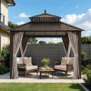 Kingston 10x10 Gazebo with Netting & Curtain | Steel Roof - Brown Aluminum Posts